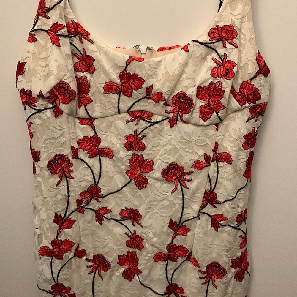 NWT - ABS midi red and white lace bodycon dress
